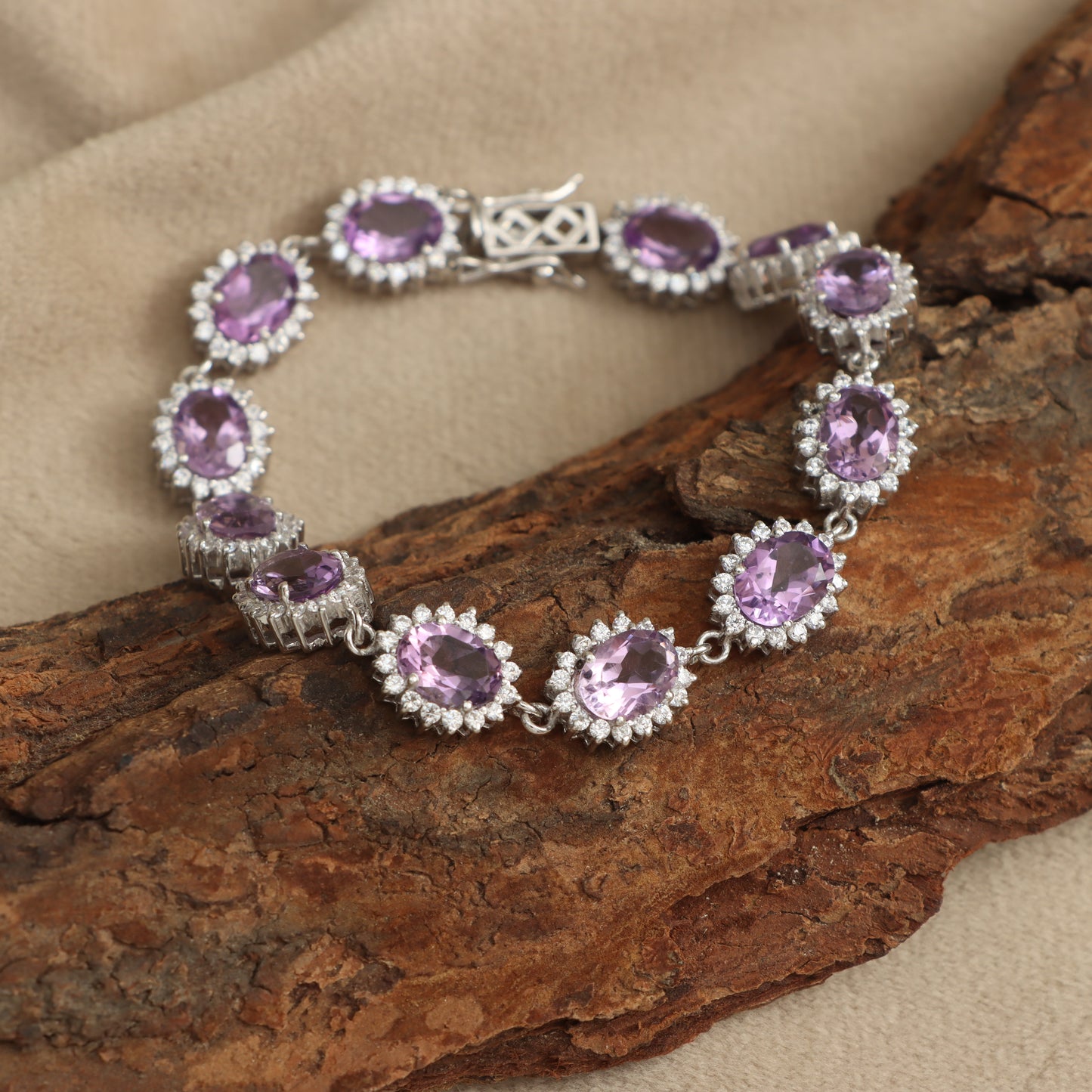 Amethyst Tennis Bracelet 925 Sterling Silver Oval Cut Gemstone Cluster Bracelet Wedding Gift for Her