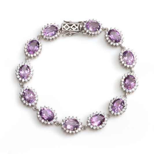 Amethyst Tennis Bracelet 925 Sterling Silver Oval Cut Gemstone Cluster Bracelet Wedding Gift for Her