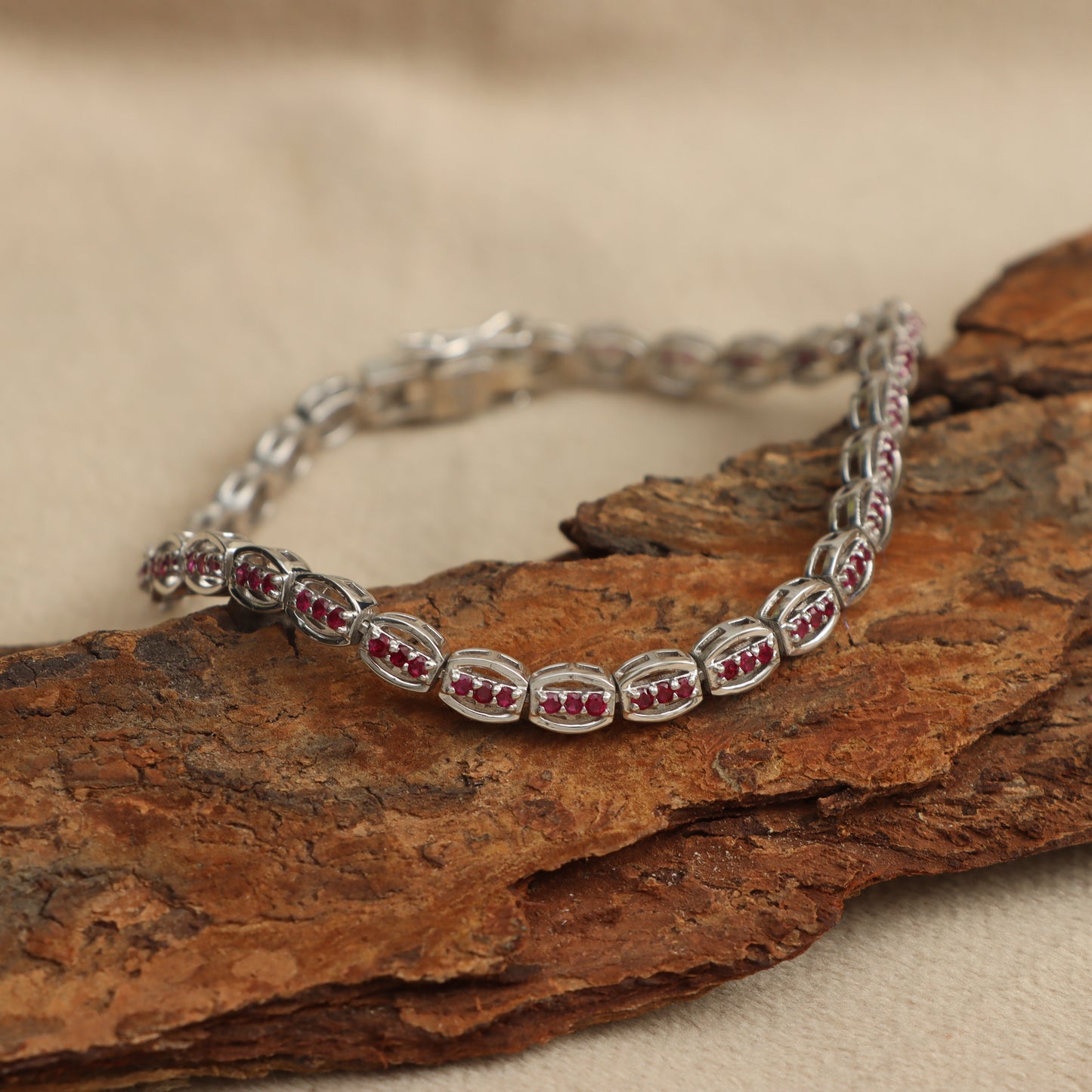 Natural Ruby Round Cut Gemstone Bracelet 925 Sterling Silver Ruby Tennis Bracelet Anniversary Gift for Wife