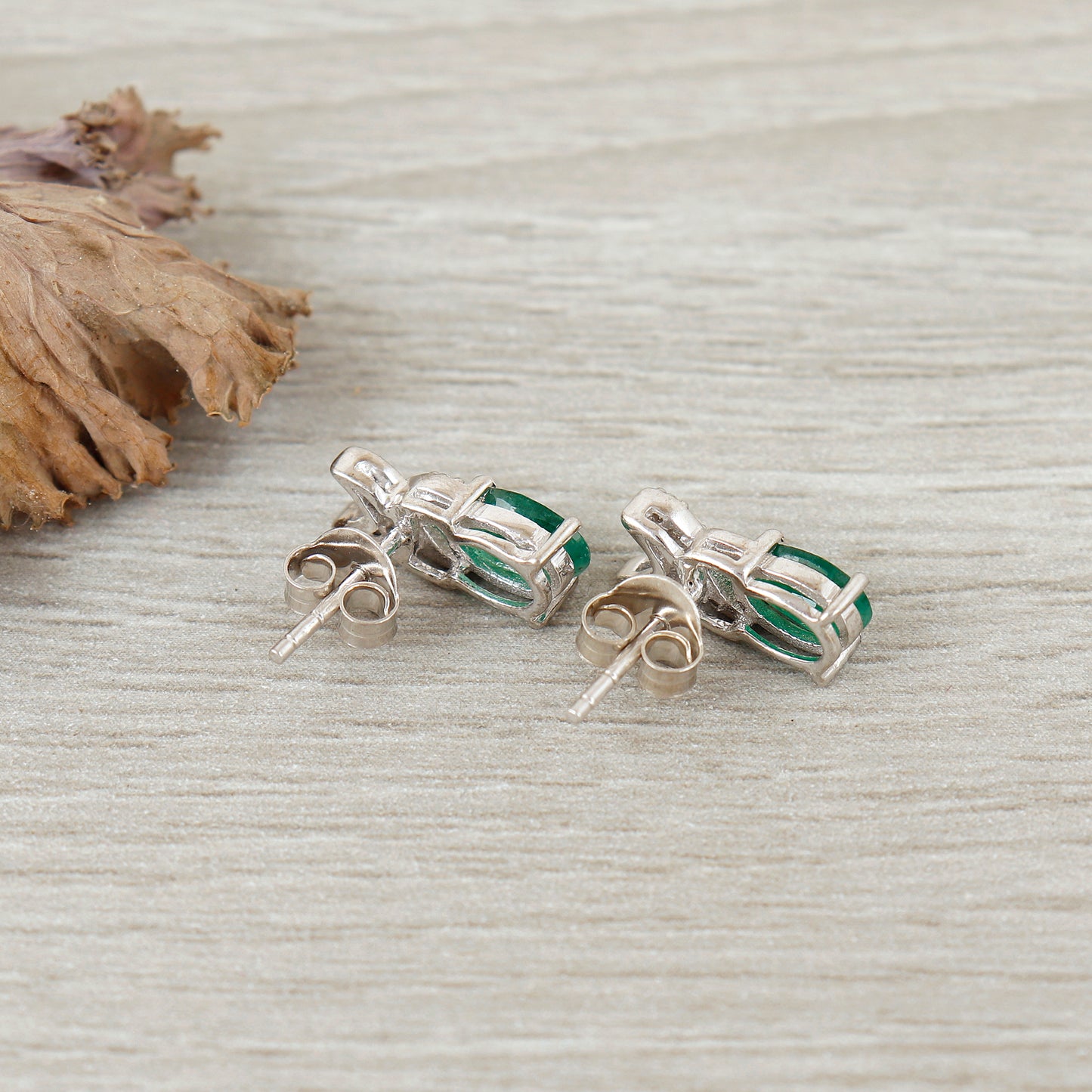 Natural Emerald Stud Earrings-925 Sterling Silver-Oval Cut Gemstone Studs-Dainty Emerald Earrings-May Birthstone-Birthday Gift for Daughter