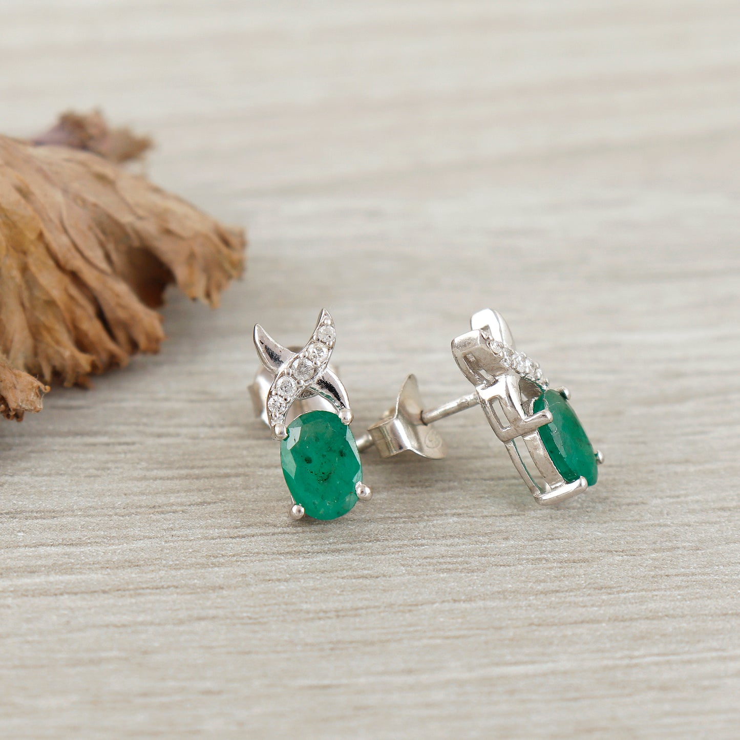 Natural Emerald Stud Earrings-925 Sterling Silver-Oval Cut Gemstone Studs-Dainty Emerald Earrings-May Birthstone-Birthday Gift for Daughter