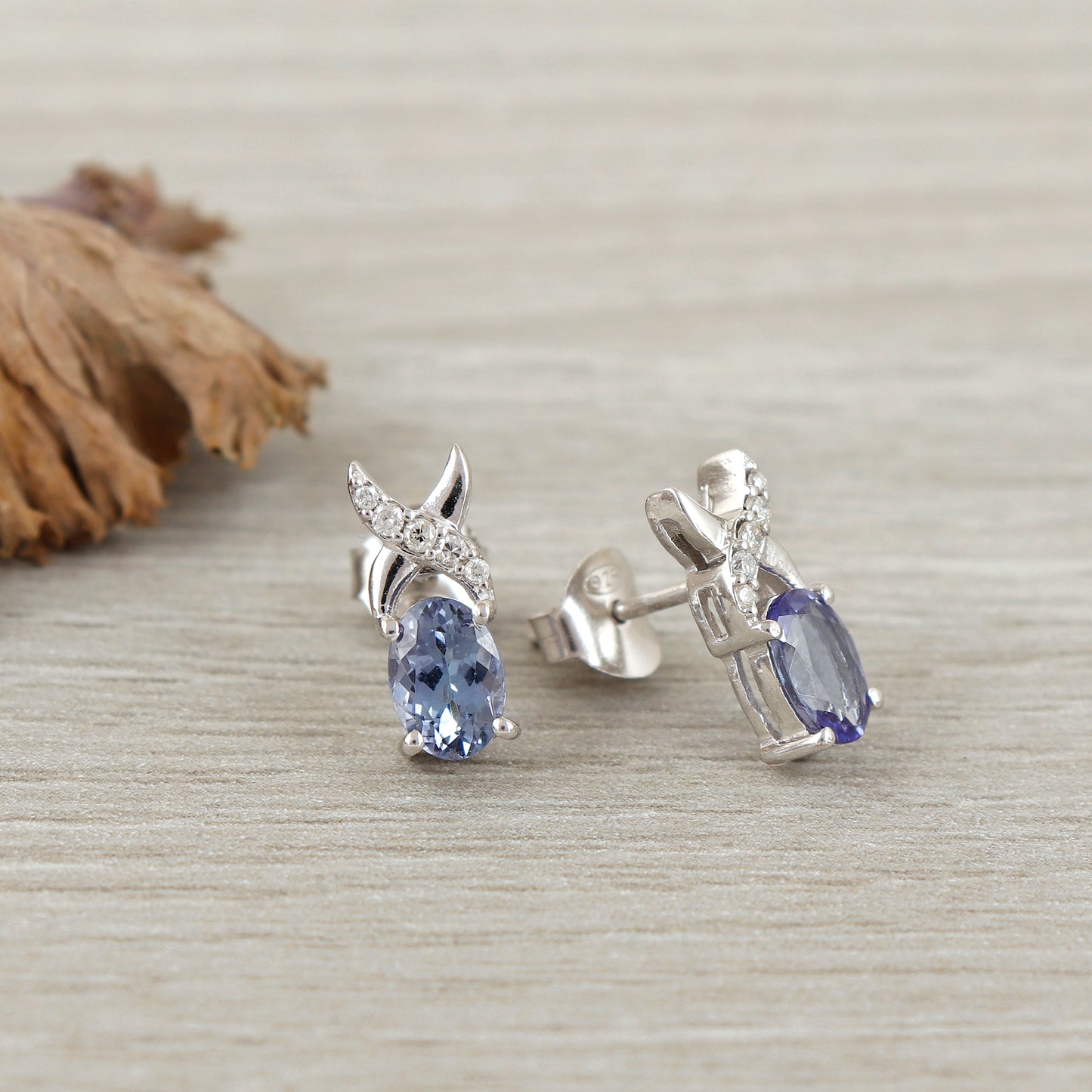 Natural Tanzanite Stud Earrings-925 Sterling Silver-Precious Stud Earrings-Dainty Tanzanite Studs-December Birthstone Studs-Wedding Gift Her