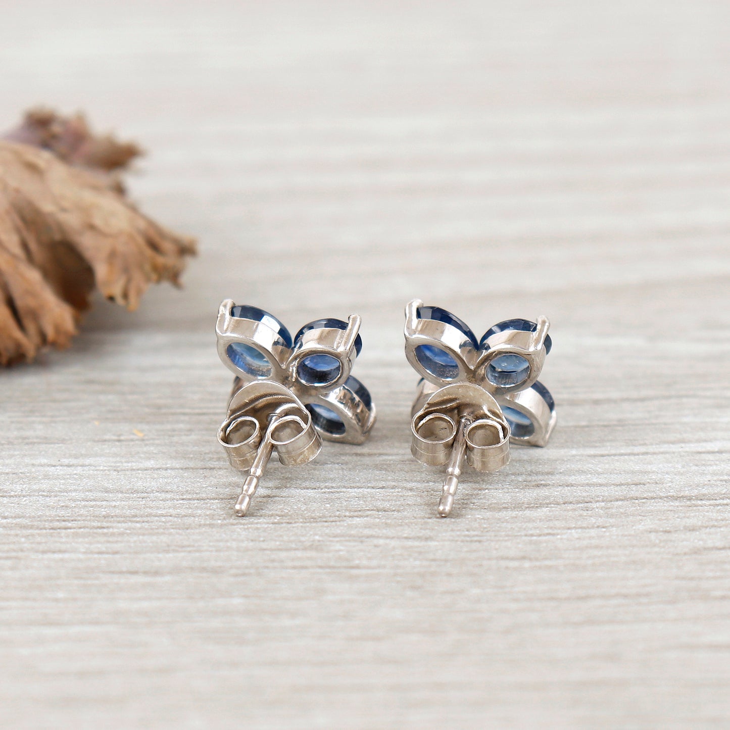 Floral Blue Sapphire Stud Earrings-925 Sterling Silver-Tiny Sapphire Studs-September Birthstone-5x4mm Oval Gemstone Studs-Sapphire Jewelry