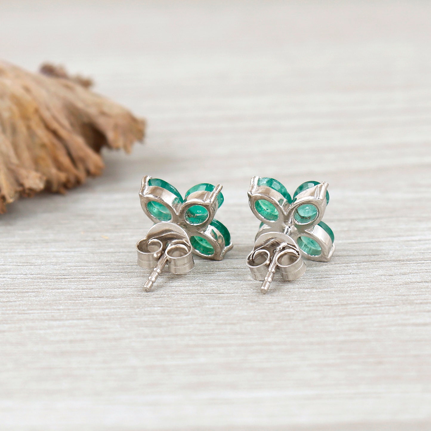 Natural Emerald Stud Earrings-925 Sterling Silver-Floral Emerald Studs-5x4mm Oval Emerald Stud Earrings-May Birthstone jewelry-Wedding Gift