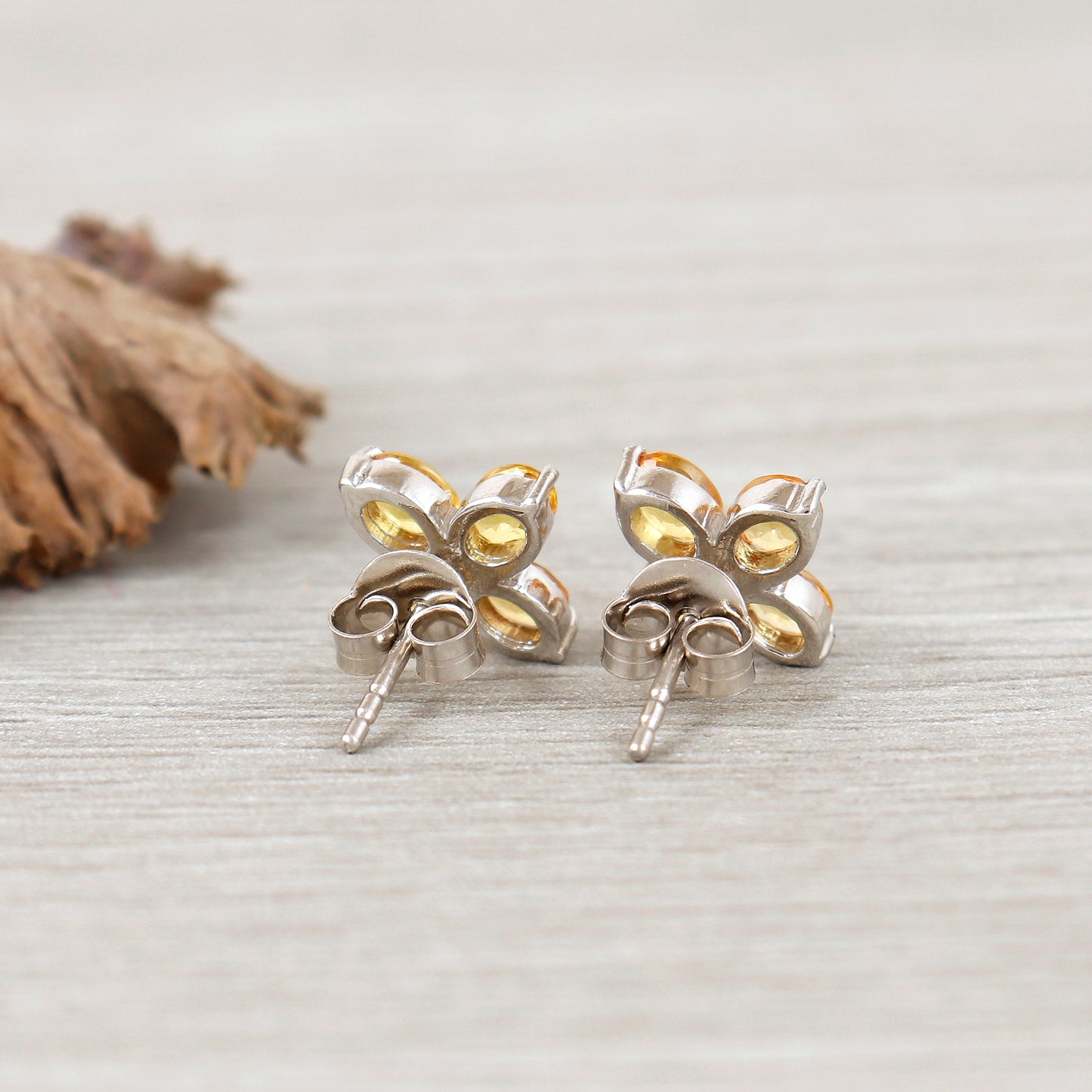 Natural Yellow Sapphire Floral Earrings-925 Sterling Silver-September Birthstone-Oval Gemstone Studs-Handmade Earrings-Tiny Earrings for Her