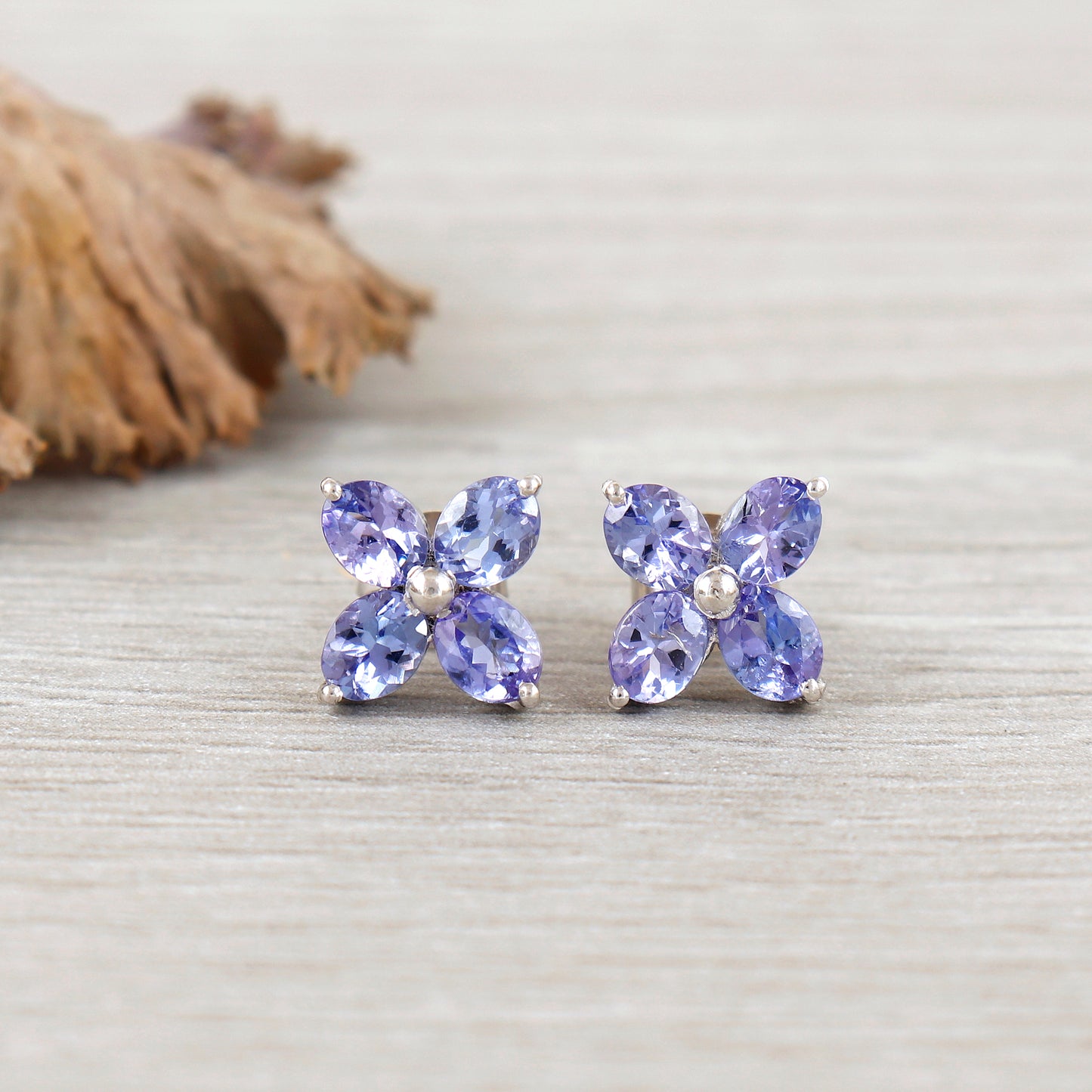 Tanzanite Floral Earrings-925 Sterling Silver-Natural Tanzanite Stud Earrings-December Birthstone Studs-Wedding Gift-Dainty Tanzanite Studs