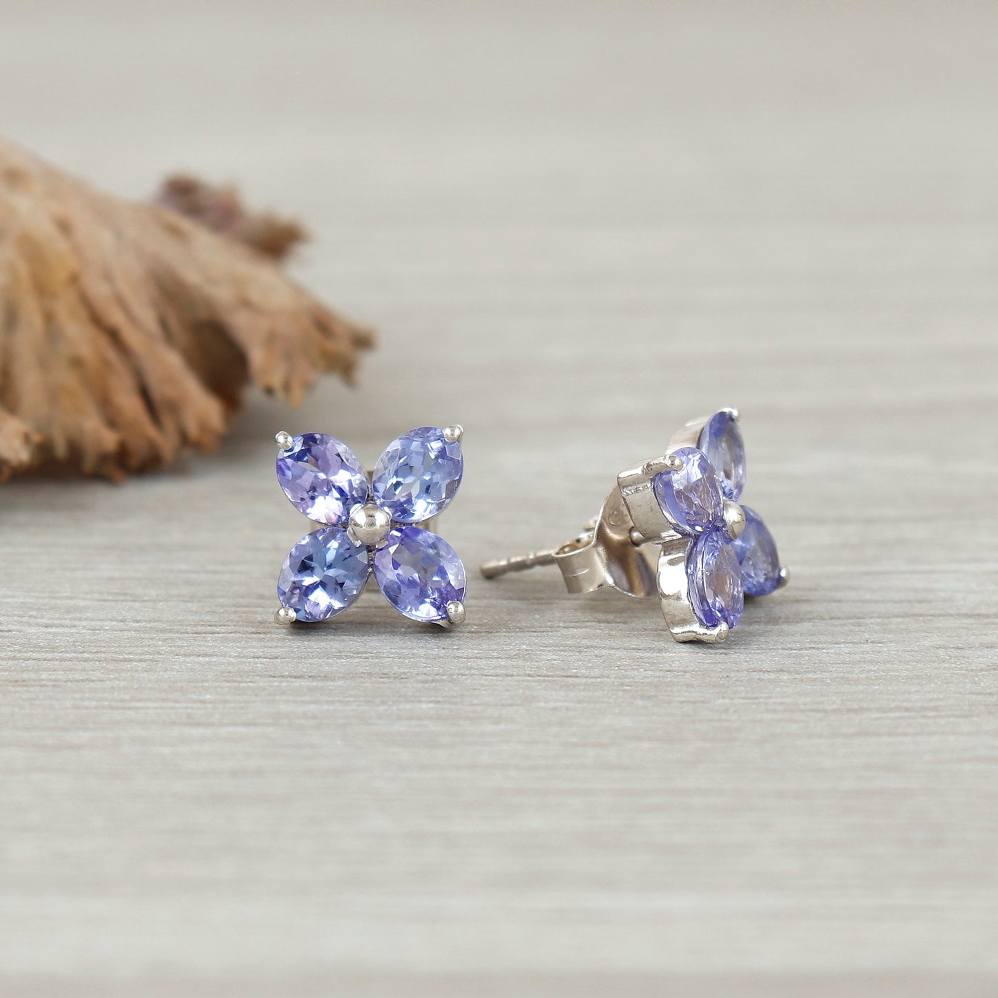 Tanzanite Floral Earrings-925 Sterling Silver-Natural Tanzanite Stud Earrings-December Birthstone Studs-Wedding Gift-Dainty Tanzanite Studs