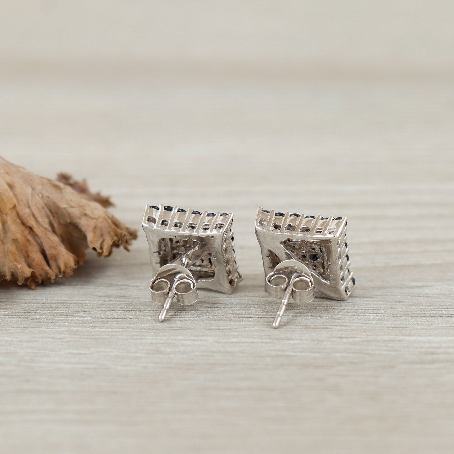 Blue Sapphire Studs-925 Sterling Silver-Square Shape Sapphire Studs-Round Cut Gemstone Earrings-Tiny Stud Earrings-September Birthstone Stud