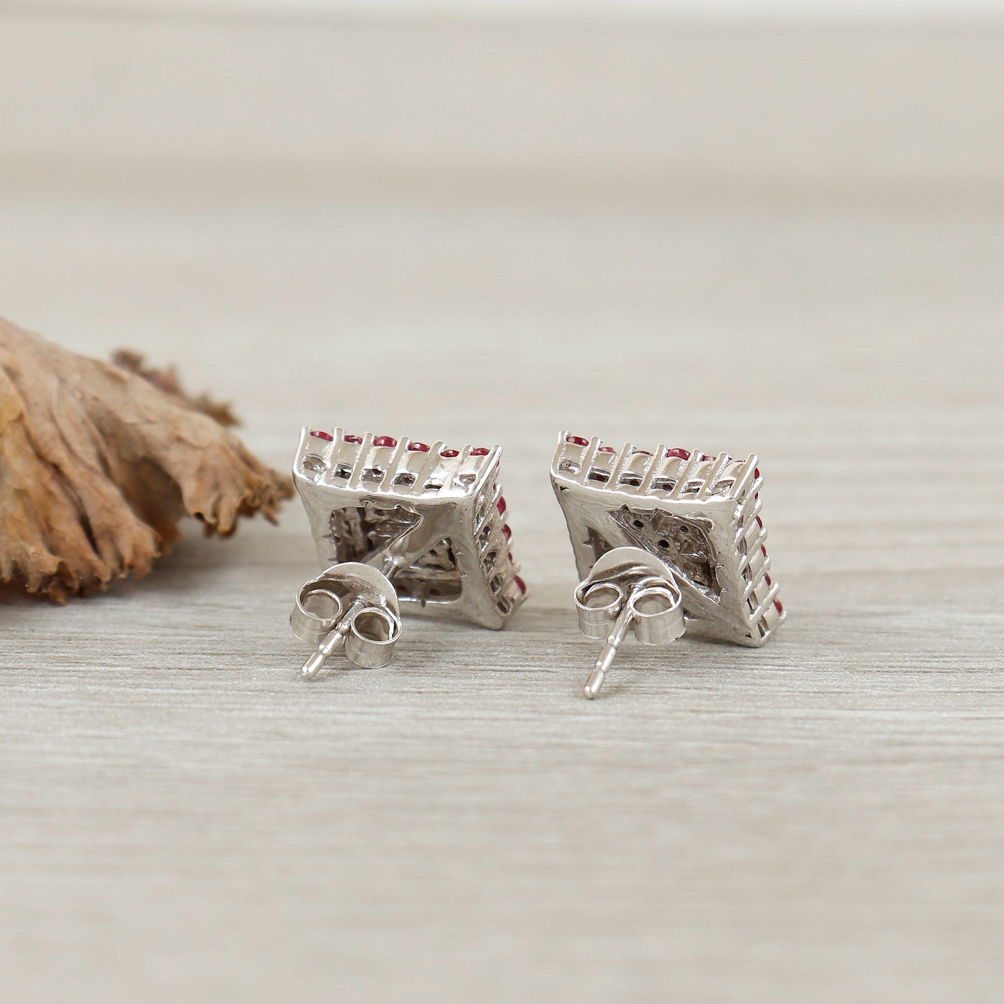 Ruby Stud Earrings-July Birthstone Stud Earrings-925 Sterling Silver-Square Ruby Studs-Round Cut Gemstone Earrings-Dainty Earrings for Gift