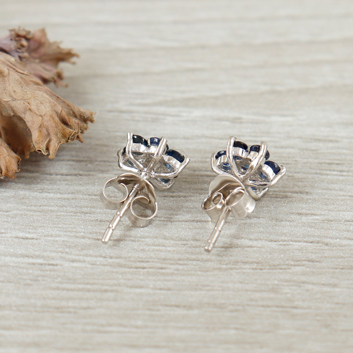 Natural Blue Sapphire Round Cut Gemstone Stud Earrings-Floral Sapphire Earrings-925 Sterling Silver Studs-Tiny Stud Earrings Gift for Girls