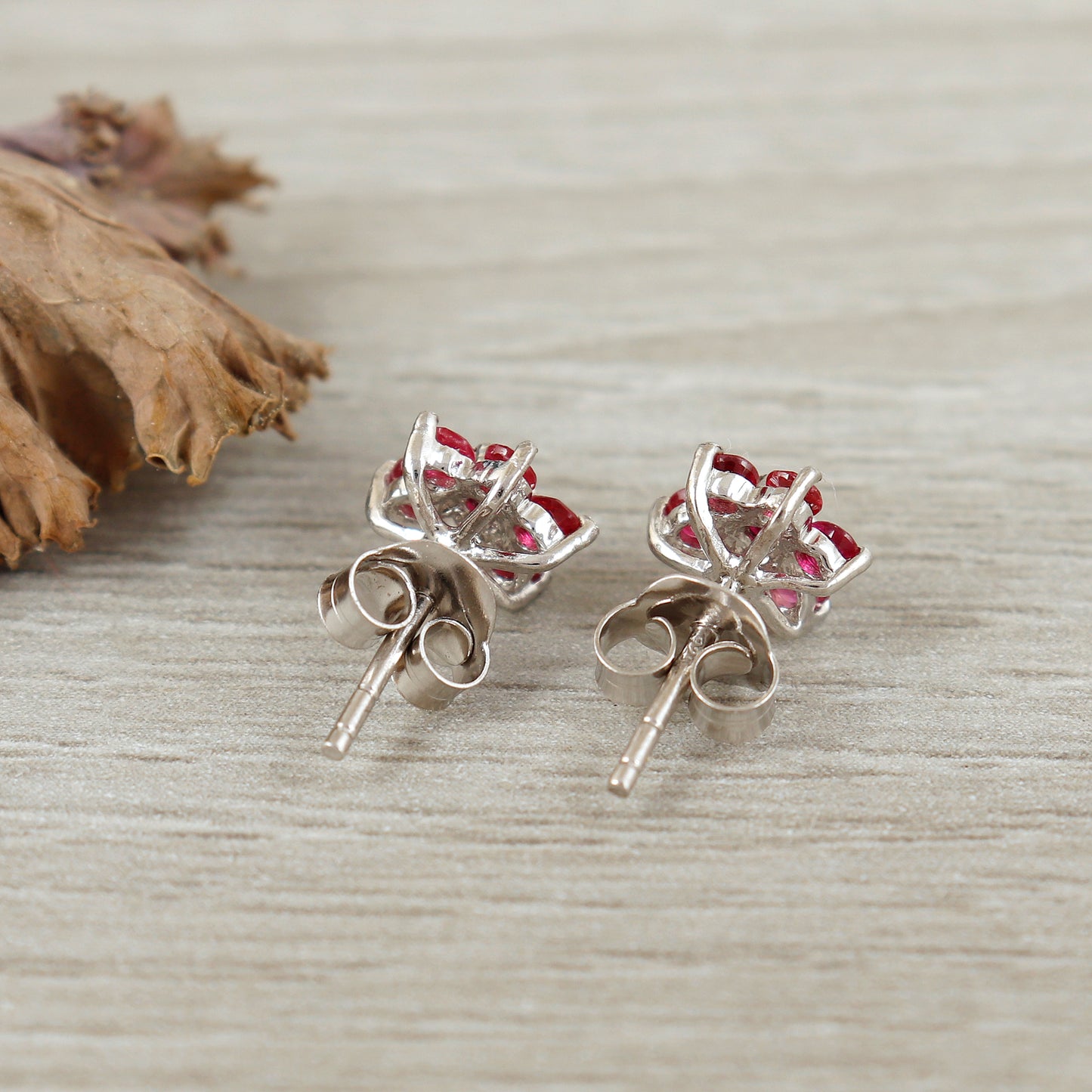 Floral Ruby Earrings-Round Gemstone Studs-Sun Flower Ruby Stud Earrings-July Birthstone Earrings-925 Sterling Silver-Christmas Gift for Her