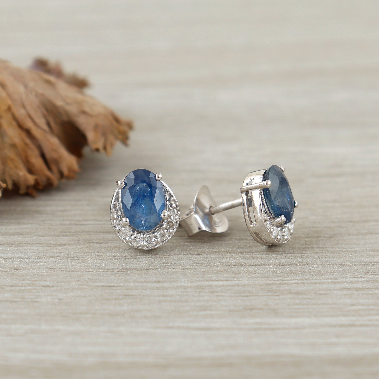Dainty Sapphire Stud Earrings-Diamond Studs-September Birthstone Studs-925 Sterling Silver-Oval Cut Gemstone Earrings-Precious Stud Earrings