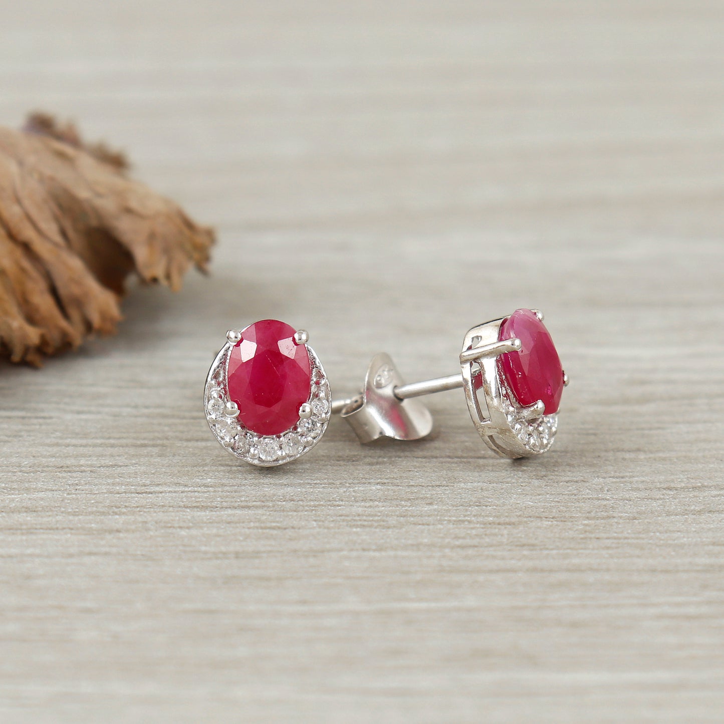 Ruby Oval Cut Gemstone Dainty Stud Earrings-925 Sterling Silver-July Birthstone Jewelry-Ruby Diamond Stud Earrings-Perfect Gift for Her