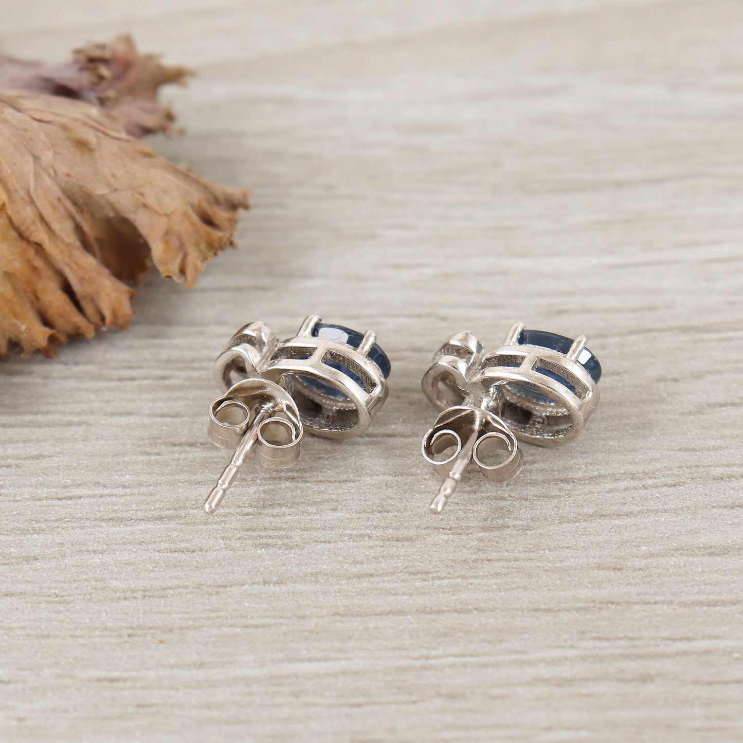 Blue Sapphire Earrings-925 Sterling Silver-Tiny Blue Sapphire Studs-Diamond & Blue Sapphire Earrings-Minimalist Stud Earrings-Gift for Her