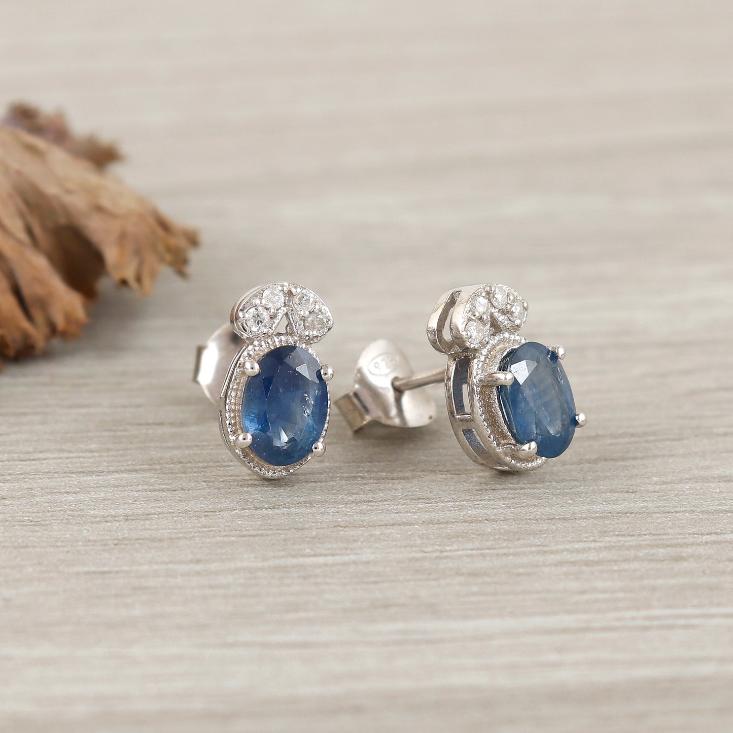 Blue Sapphire Earrings-925 Sterling Silver-Tiny Blue Sapphire Studs-Diamond & Blue Sapphire Earrings-Minimalist Stud Earrings-Gift for Her