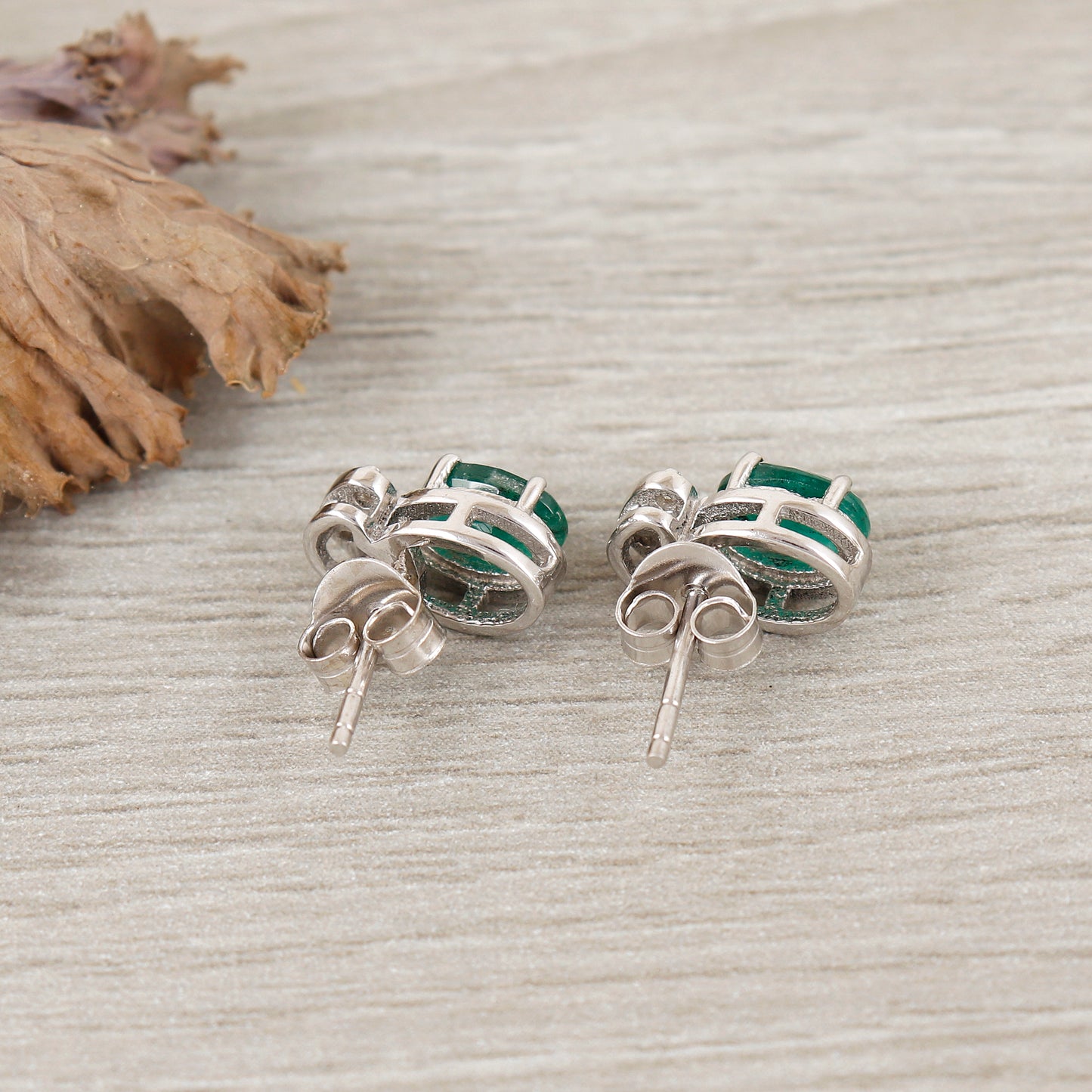 925 Sterling Silver Stud Earrings-Natural Emerald Earrings-7x5mm Oval Cut Gemstone Earrings-Wedding Gift-May Birthstone Studs Gift for Her