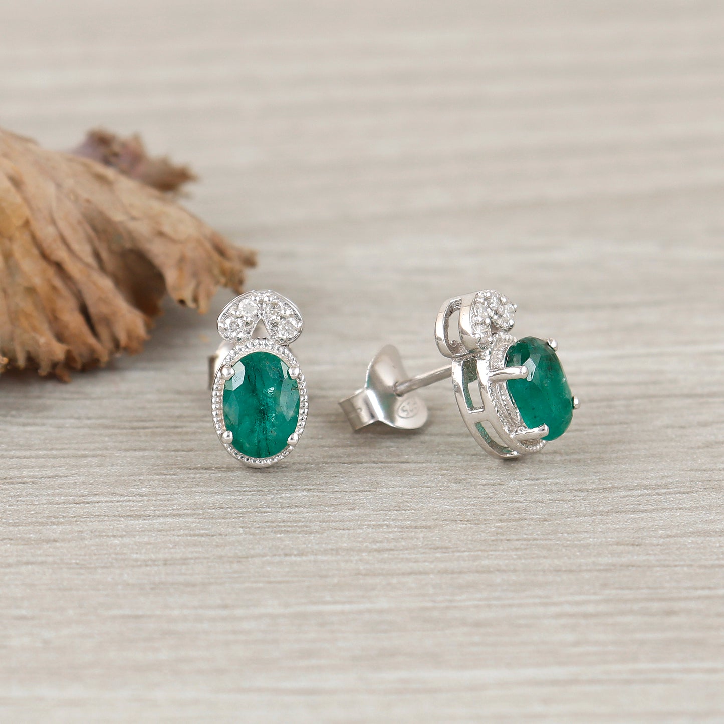 925 Sterling Silver Stud Earrings-Natural Emerald Earrings-7x5mm Oval Cut Gemstone Earrings-Wedding Gift-May Birthstone Studs Gift for Her