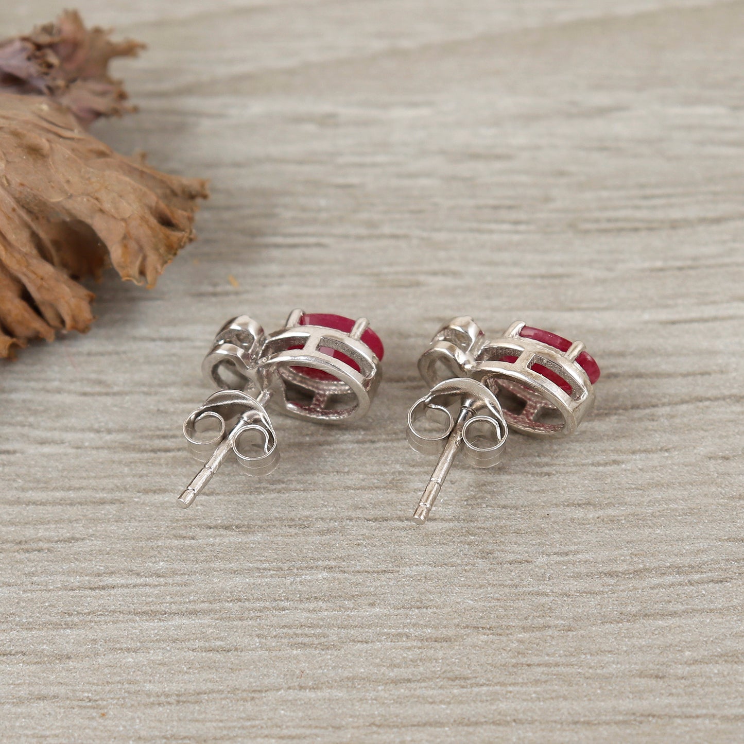 Natural Ruby Oval Cut Gemstone Stud Earrings-925 Sterling Silver-Diamond & Ruby Studs for Women-July Birthstone Stud-Wedding Gift for Her