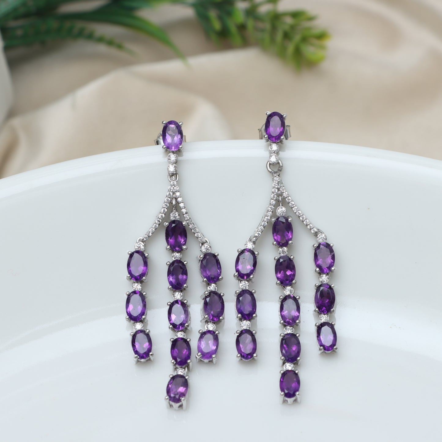 Natural African Amethyst Oval Cut Gemstone 925 Sterling Silver Earrings Price Per Pair
