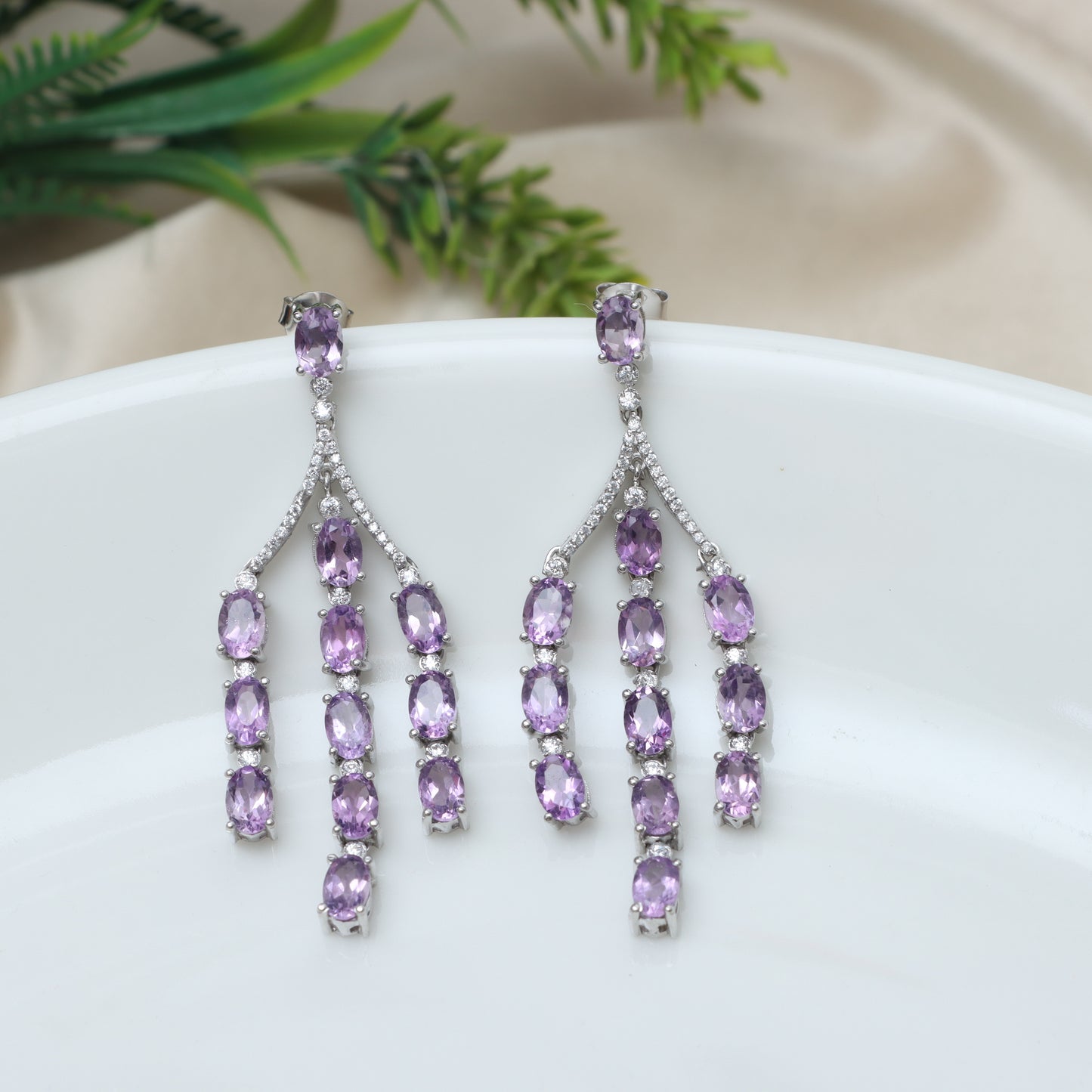 Natural Amethyst Oval Cut Gemstone Dangle Drop Earrings 925 Sterling Silver Earrings Price Per Pair