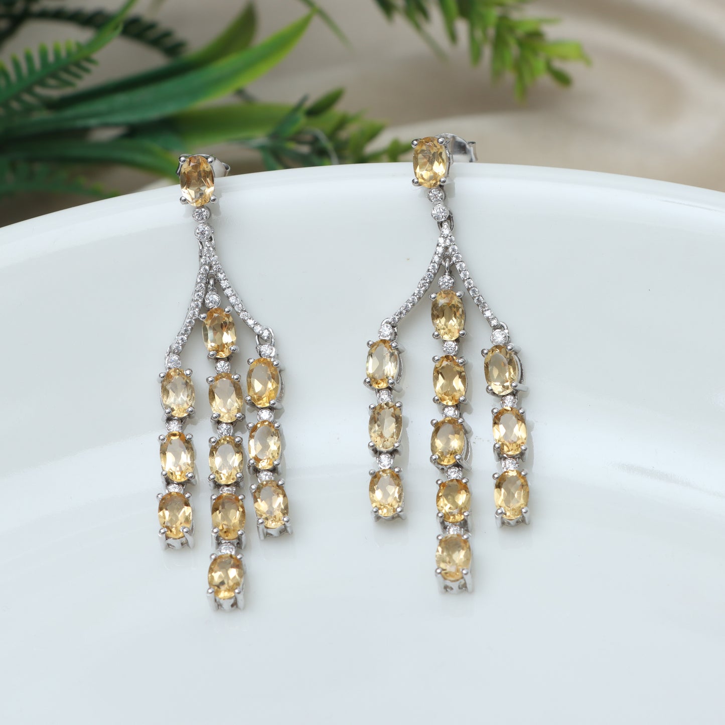 Citrine Oval Cut Gemstone Dangle Drop Earrings 925 Sterling Silver Bridesmaid Earrings Gift for Her