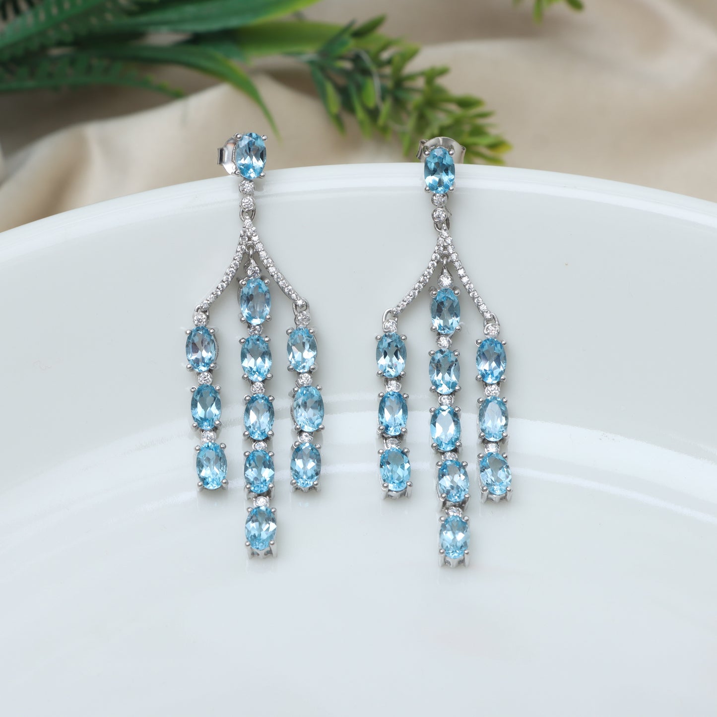 Swiss Blue Topaz Dangle Drop Oval Cut Gemstone 925 Sterling Silver Earrings Price Per Pair