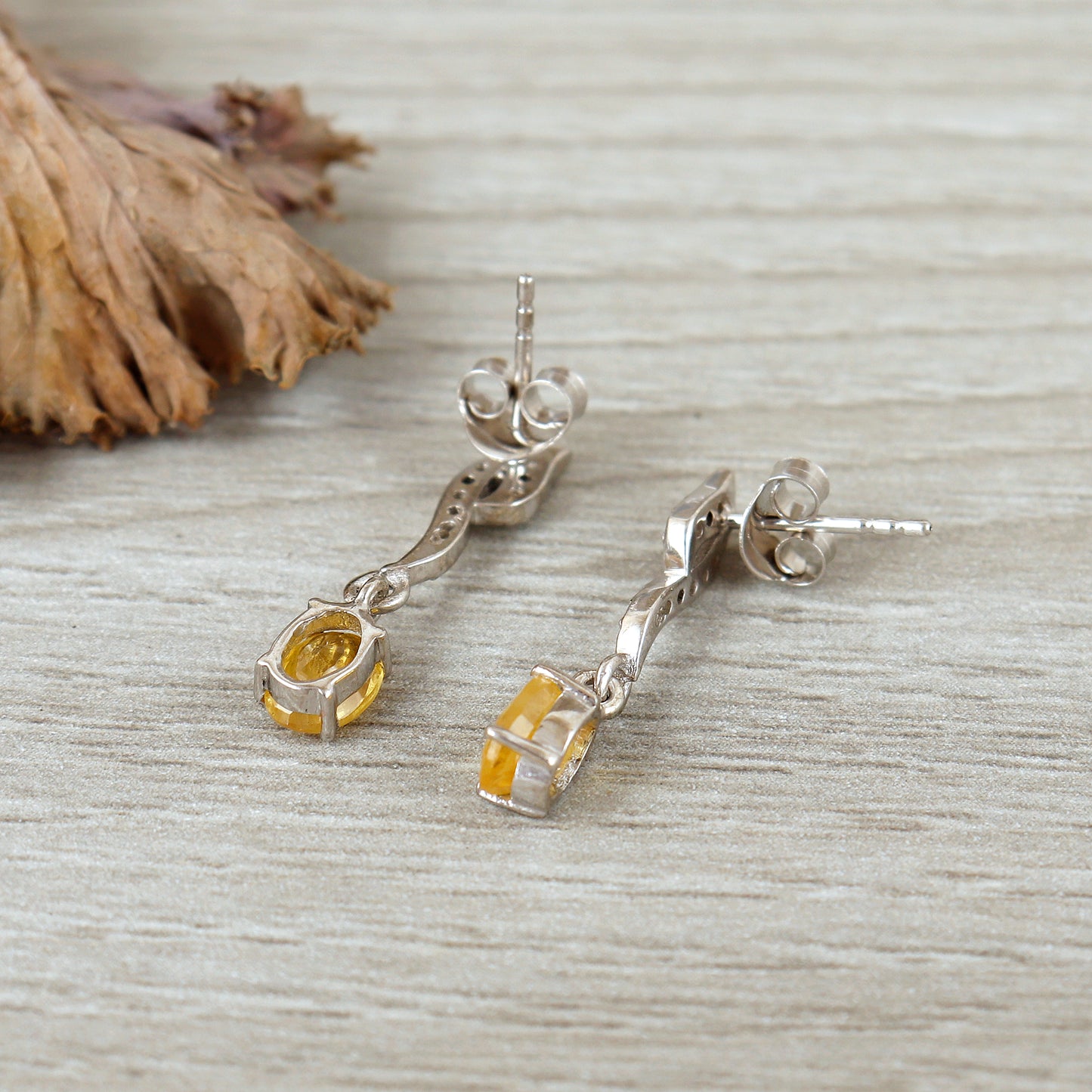 Yellow Sapphire Dangle Earrings-925 Sterling Silver Earrings-7x5mm Oval Cut Gemstone Earrings-Precious Earrings-Diamond & Sapphire Earrings