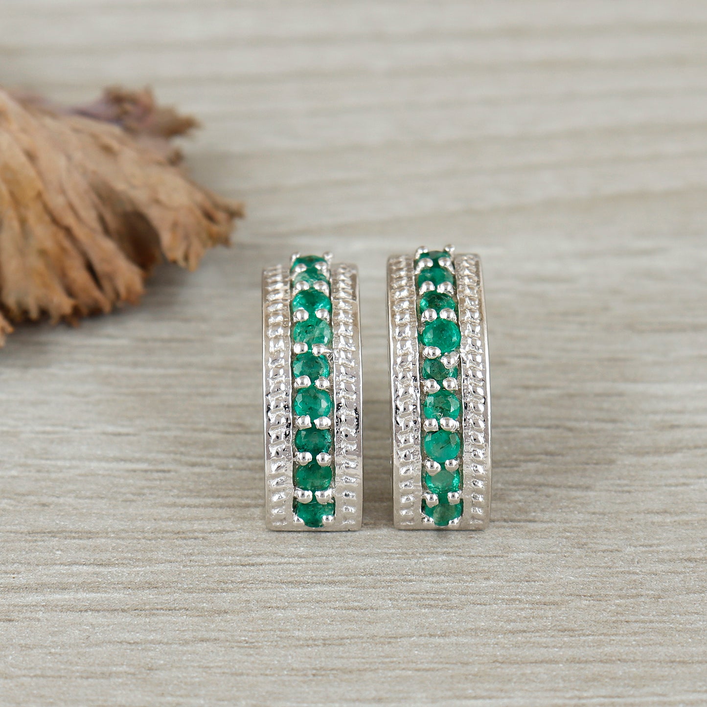 Emerald Stud Earrings-Round Cut Gemstone Earrings in 925 Sterling Silver-Precious Earrings-May Birthstone Studs-Dainty Earrings Gift for Her
