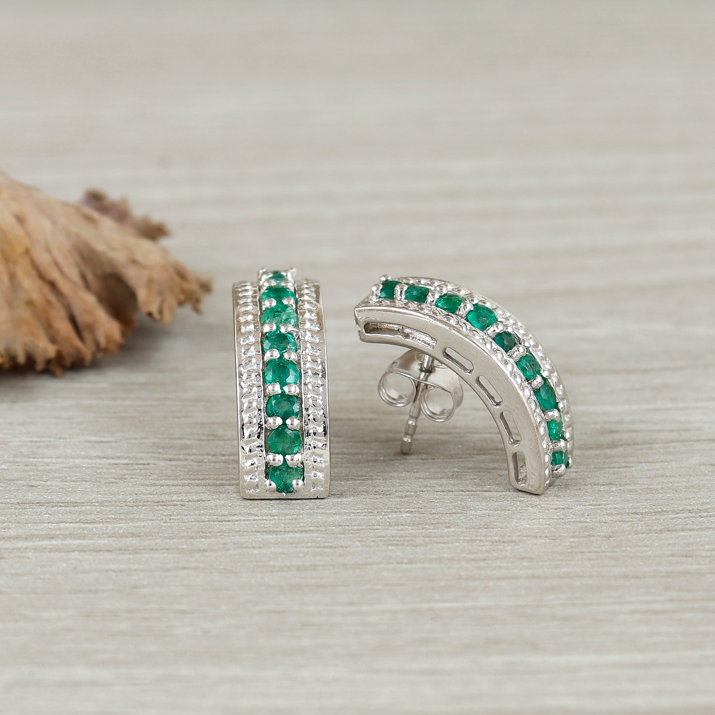 Emerald Stud Earrings-Round Cut Gemstone Earrings in 925 Sterling Silver-Precious Earrings-May Birthstone Studs-Dainty Earrings Gift for Her