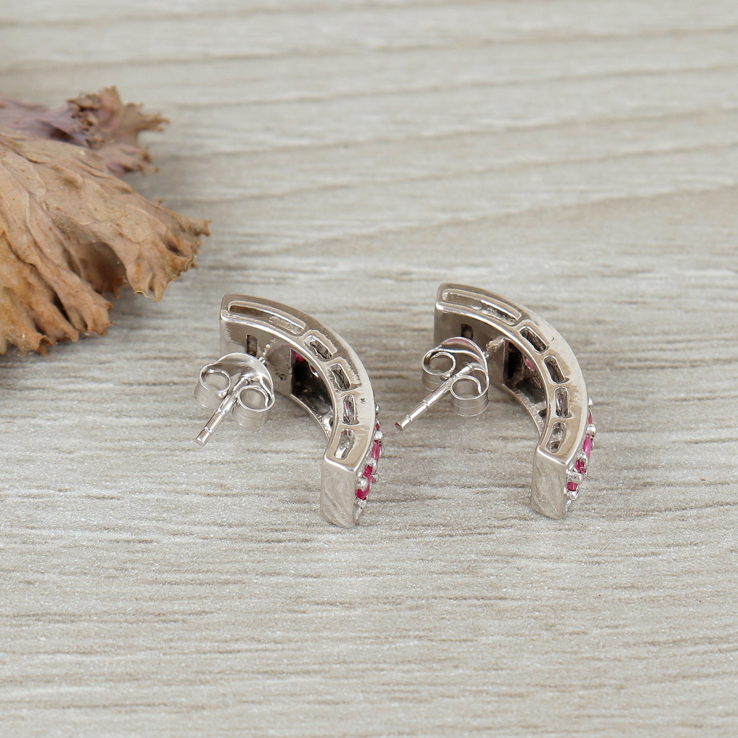 Natural Ruby Tiny Stud Earrings-925 Sterling Silver-Diamond and Ruby Stud-July Birthstone Earrings-Dainty Ruby Earrings-Wedding Gift for Her