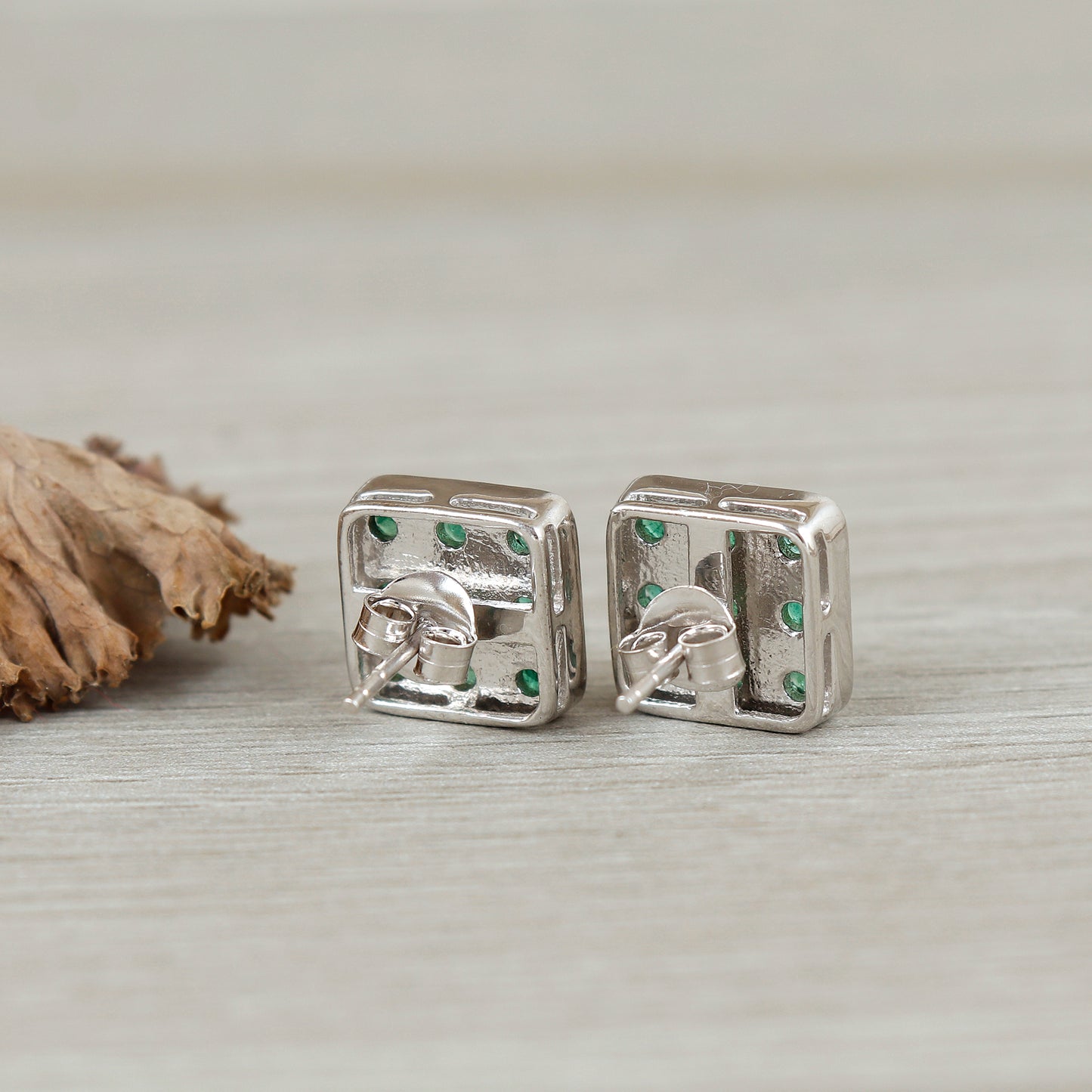 Emerald Round Gemstone Studs-925 Sterling Silver Minimalist Earrings-May Birthstone Stud Earrings-Handmade Earrings-Christmas Gift for Her