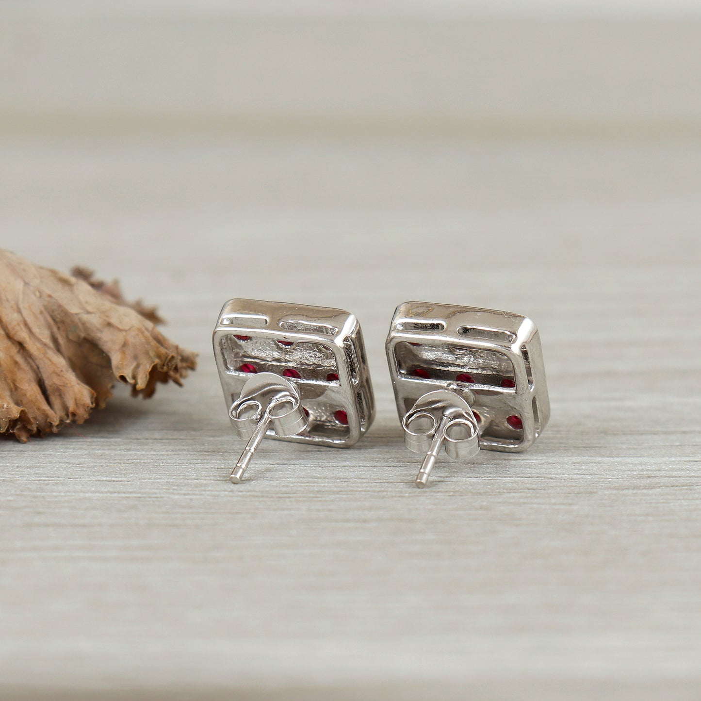 Ruby Stud Earrings-July Birthstone Stud Earrings-925 Sterling Silver-Square Ruby Studs-Round Cut Gemstone Earrings-Dainty Earrings for Gift