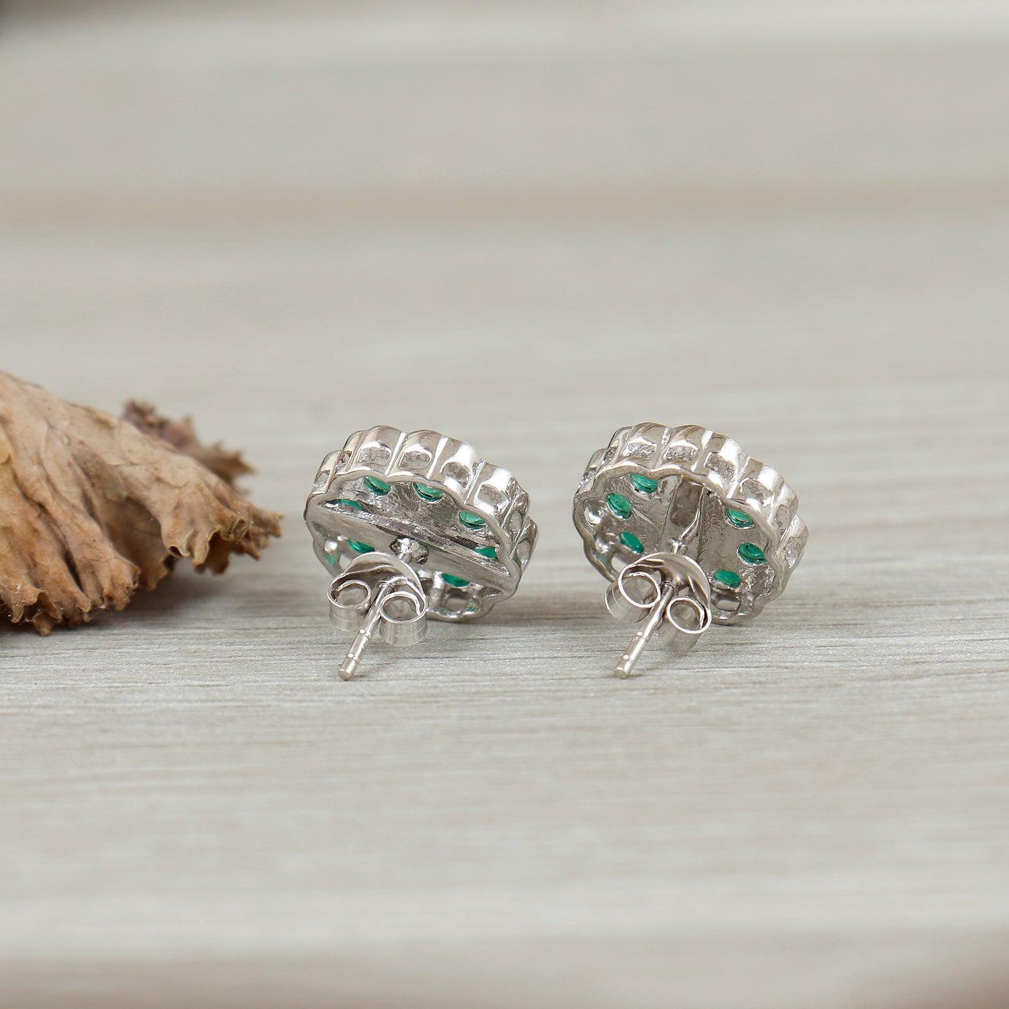 Emerald Floral Stud Earrings-925 Sterling Silver-May Birthstone-Dainty Emerald Stud Earrings-Tiny Emerald Studs-Emerald Jewelry Gift for Her