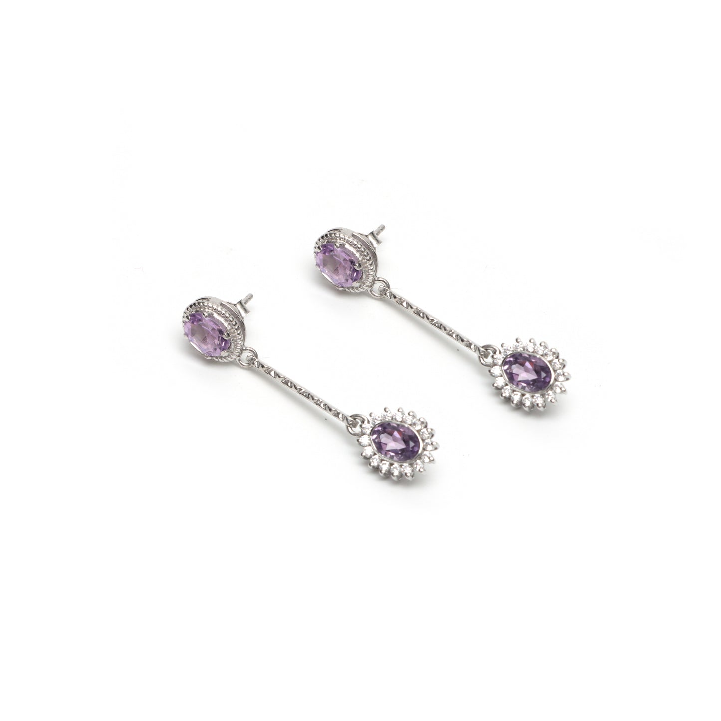 Amethyst 925 Sterling Silver Dangle Earrings-Oval Cut Gemstone Cluster Earrings-February Birthstone Stud Earrings-Anniversary Gift for Her