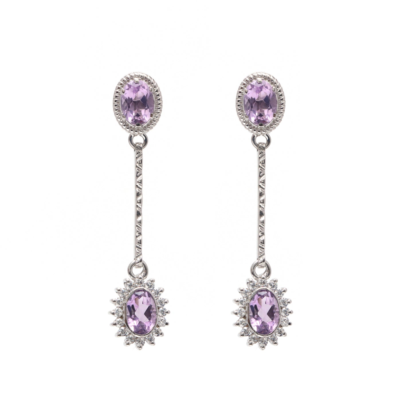 Amethyst 925 Sterling Silver Dangle Earrings-Oval Cut Gemstone Cluster Earrings-February Birthstone Stud Earrings-Anniversary Gift for Her