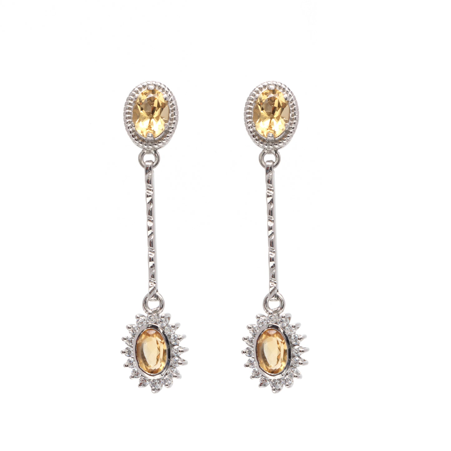 Natural Citrine Oval Cut Gemstone Cluster Earrings-925 Sterling Silver-November Birthstone Studs-Bridal Earrings-Anniversary Gift for Her