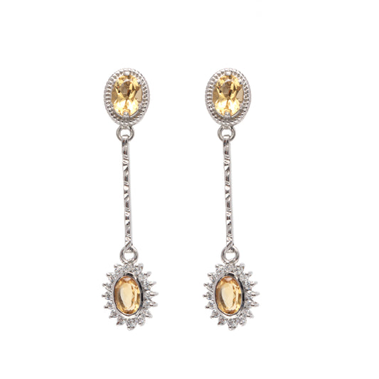 Natural Citrine Oval Cut Gemstone Cluster Earrings-925 Sterling Silver-November Birthstone Studs-Bridal Earrings-Anniversary Gift for Her
