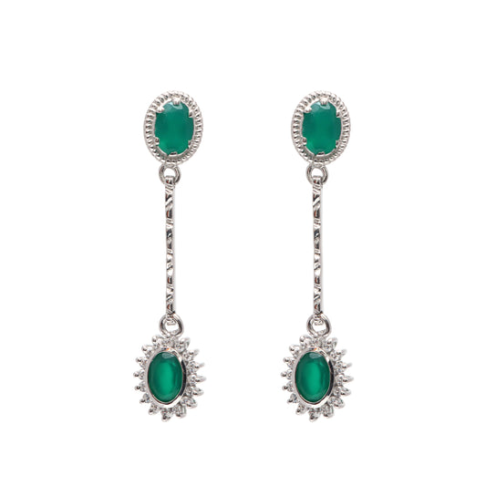 Green Onyx Oval Cut Gemstone Cluster Earrings-925 Sterling Silver Stud Earrings-May Birthstone Studs-Long Earrings Wedding Gift for her