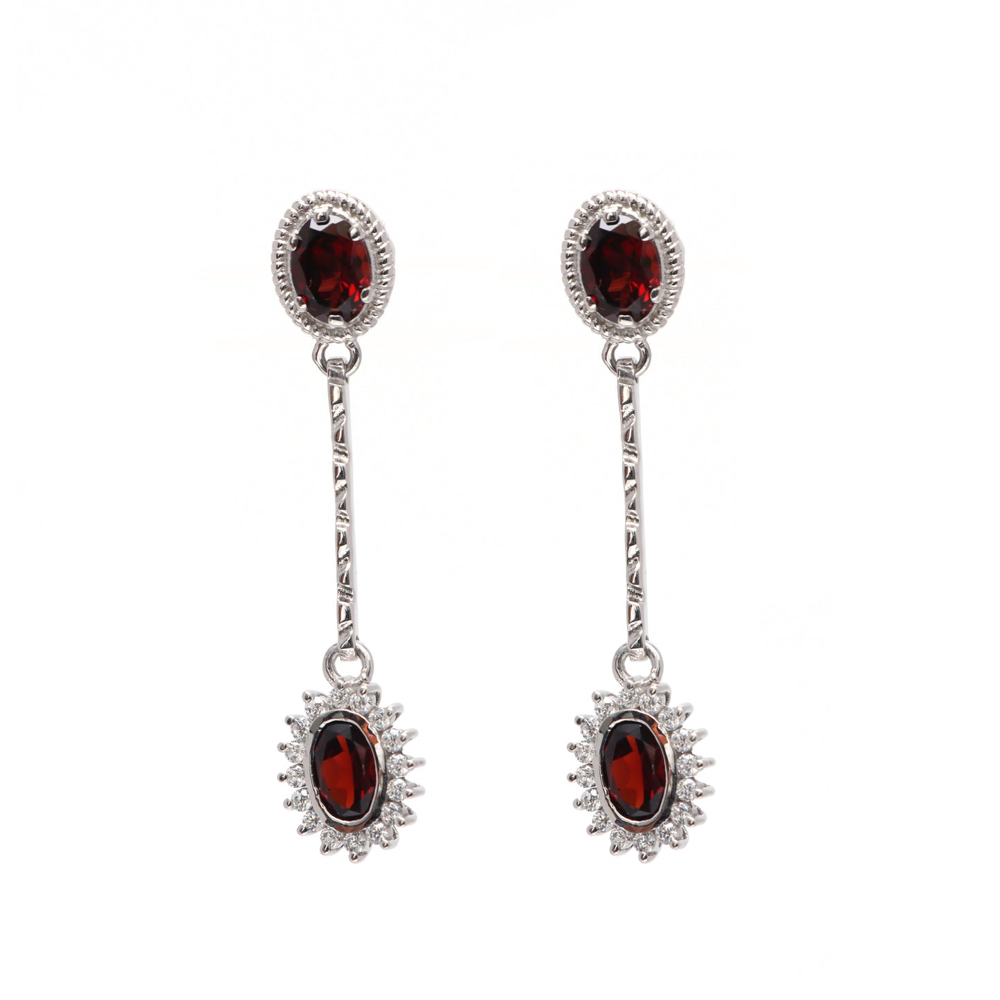 Natural Garnet Oval Cut Gemstone Dangle Earrings-925 Sterling Silver Studs-Cluster Earrings-January Birthstone Studs-Wedding Gift for Her