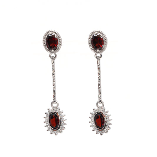 Natural Garnet Oval Cut Gemstone Dangle Earrings-925 Sterling Silver Studs-Cluster Earrings-January Birthstone Studs-Wedding Gift for Her