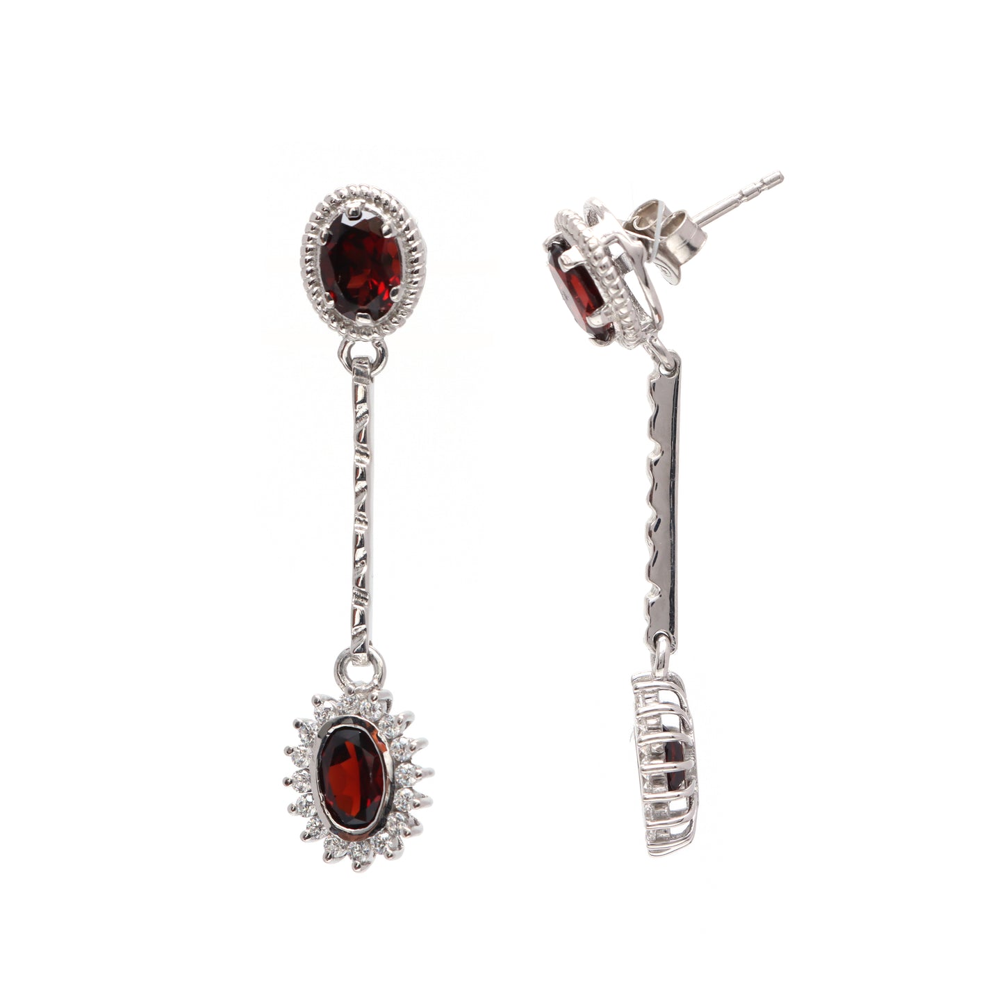 Natural Garnet Oval Cut Gemstone Dangle Earrings-925 Sterling Silver Studs-Cluster Earrings-January Birthstone Studs-Wedding Gift for Her