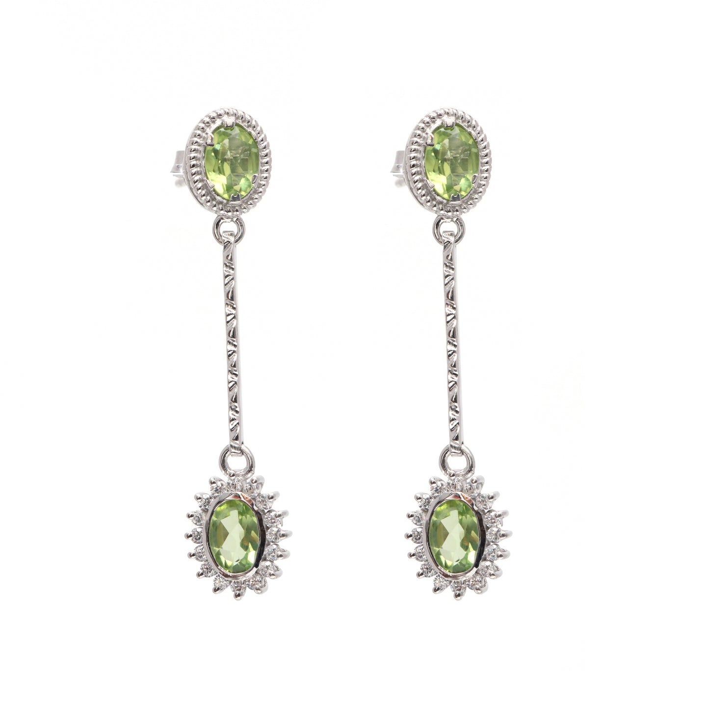 Natural Peridot Oval Cut Gemstone Cluster Earrings-925 Sterling Silver-August Birthstone-Peridot Dangle Earrings-Anniversary Gift for Her