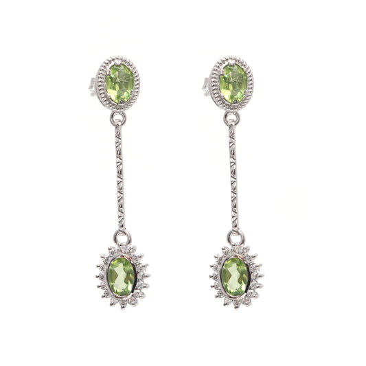 Natural Peridot Oval Cut Gemstone Cluster Earrings-925 Sterling Silver-August Birthstone-Peridot Dangle Earrings-Anniversary Gift for Her
