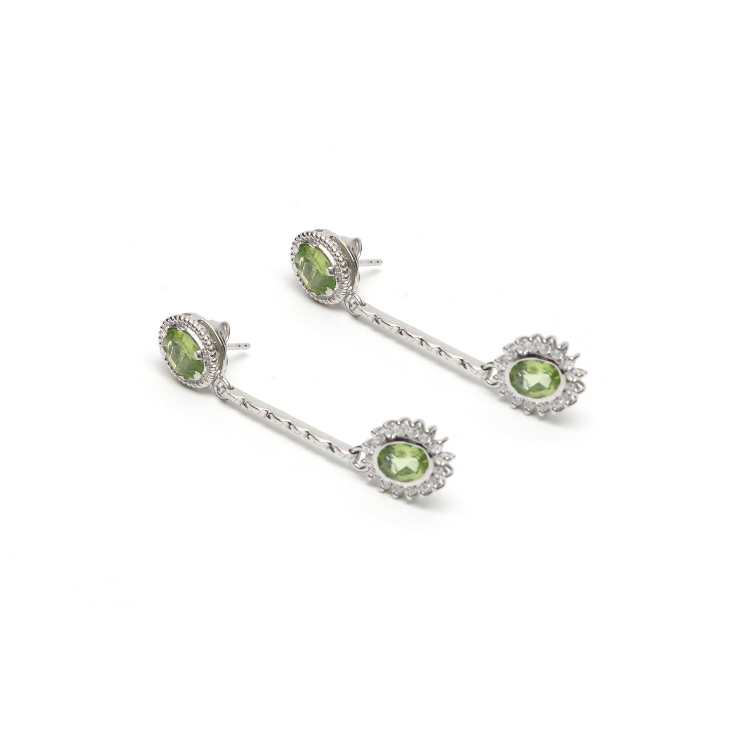 Natural Peridot Oval Cut Gemstone Cluster Earrings-925 Sterling Silver-August Birthstone-Peridot Dangle Earrings-Anniversary Gift for Her