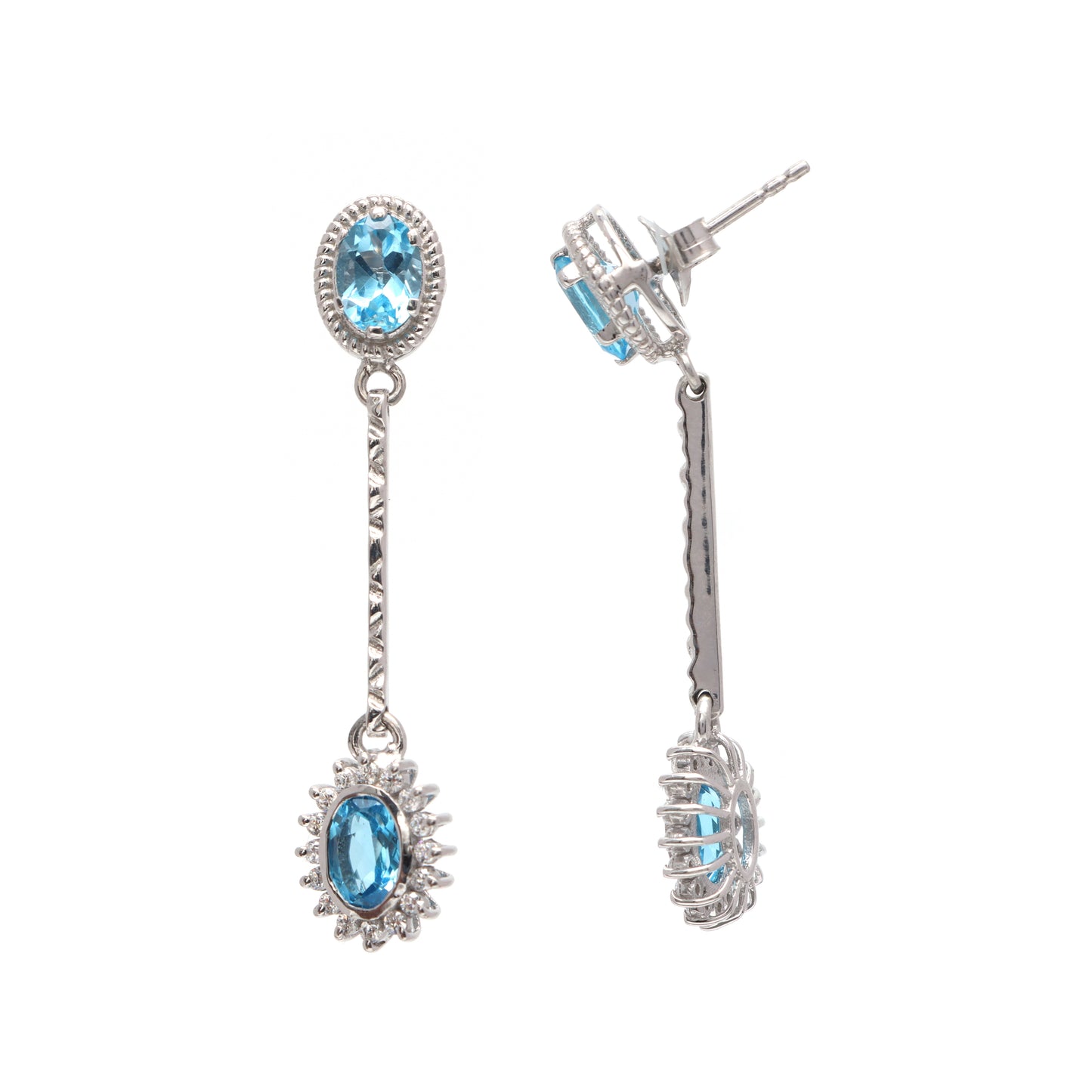 Swiss Blue Topaz Dangle Earrings-925 Sterling Silver Earrings-Blue Topaz Cluster Dangle Earrings-December Birthstone Studs-Gift for Her