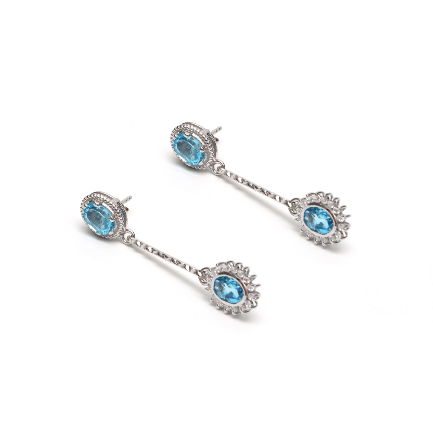 Swiss Blue Topaz Dangle Earrings-925 Sterling Silver Earrings-Blue Topaz Cluster Dangle Earrings-December Birthstone Studs-Gift for Her