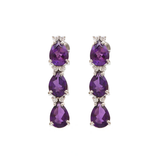 Natural Amethyst Pear Cut Gemstone Earrings-925 Sterling Silver Stud Earrings-February Birthstone Studs-Dainty Amethyst Earring Gift for Her