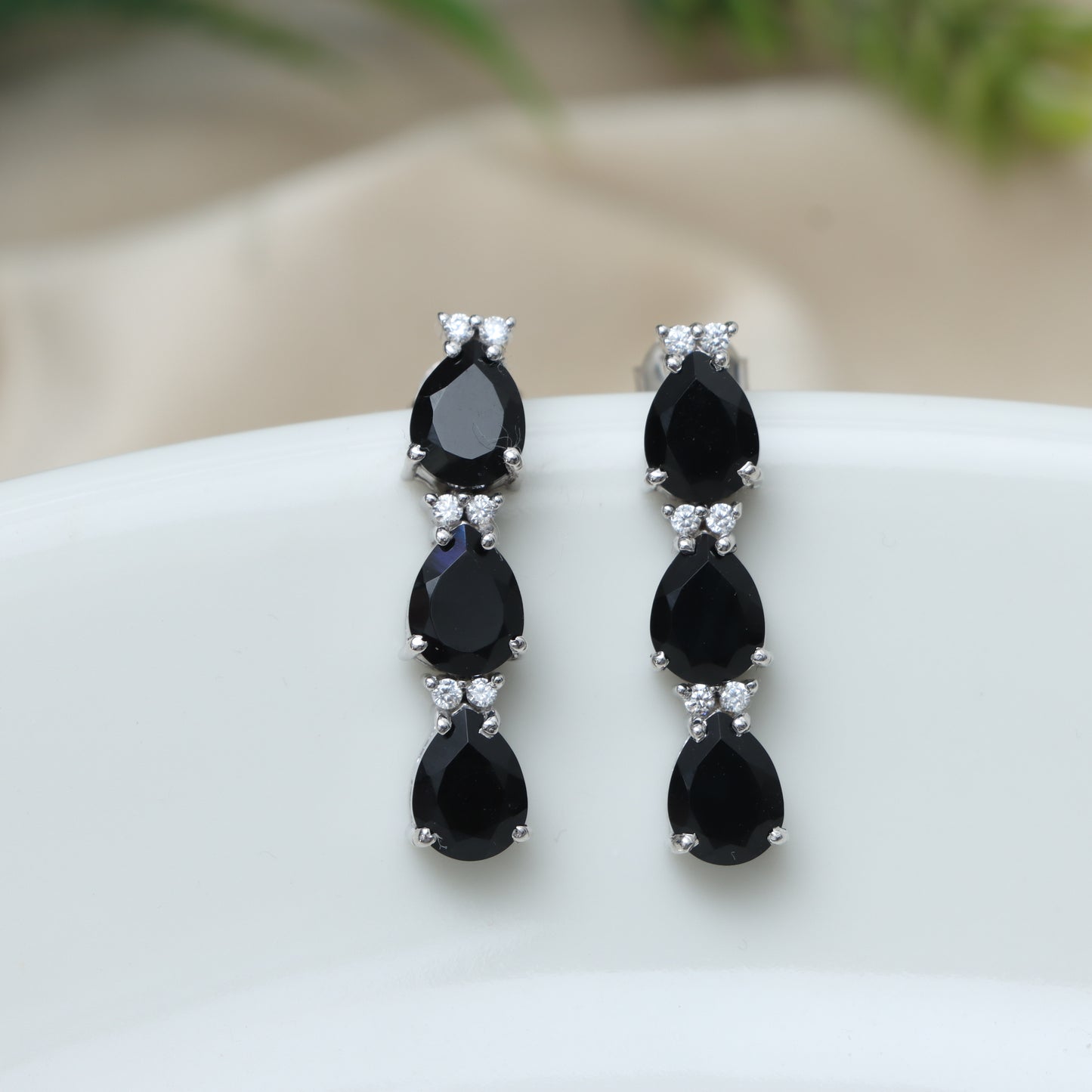 Black Onyx Earrings-925 Sterling Silver Stud Earrings-Pear Gemstone Earrings-Black Onyx Silver Earrings-December Birthstone Studs for Her