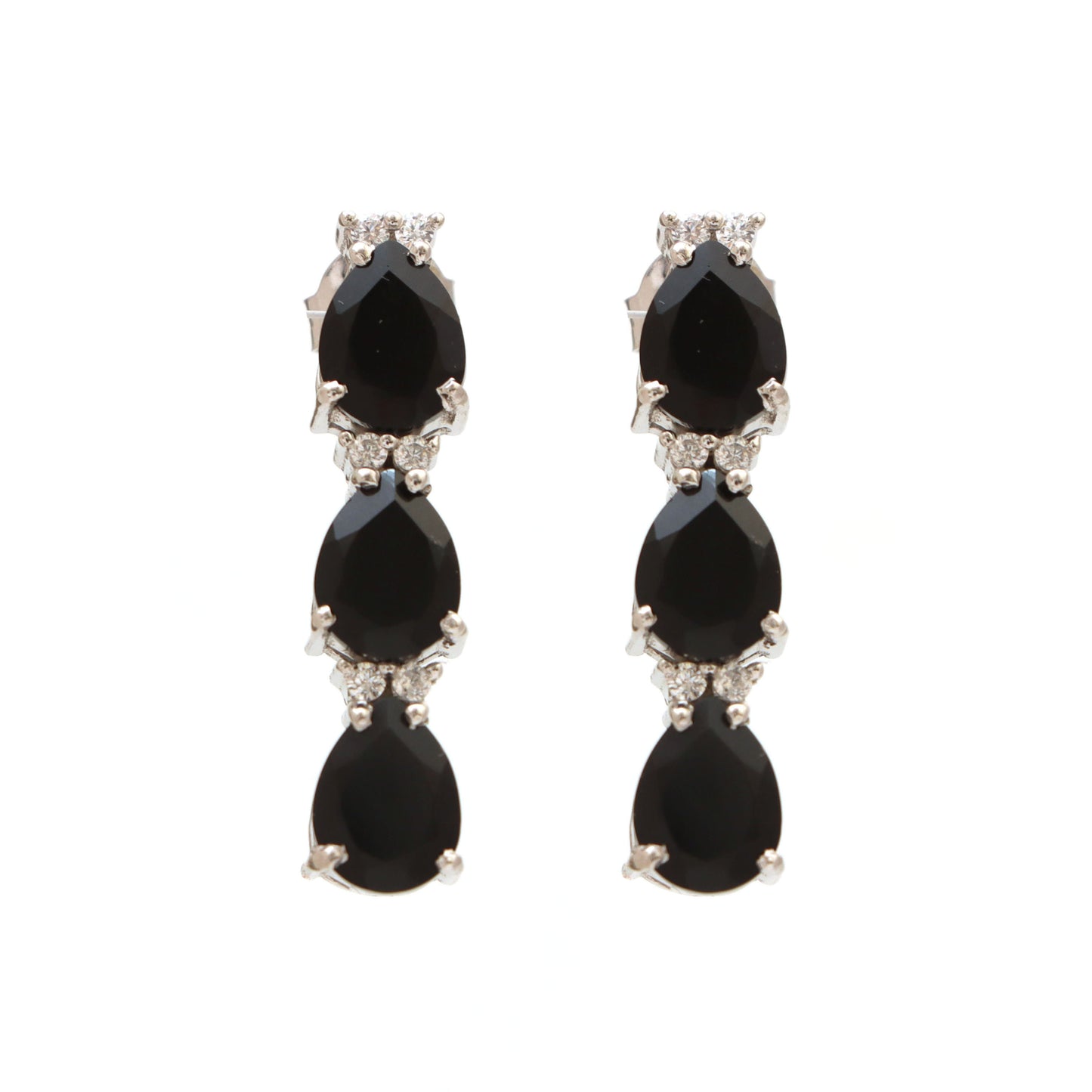 Black Onyx Earrings-925 Sterling Silver Stud Earrings-Pear Gemstone Earrings-Black Onyx Silver Earrings-December Birthstone Studs for Her