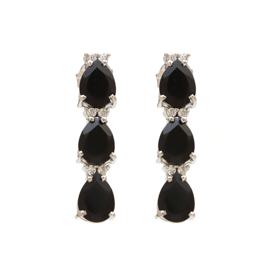 Black Onyx Earrings-925 Sterling Silver Stud Earrings-Pear Gemstone Earrings-Black Onyx Silver Earrings-December Birthstone Studs for Her